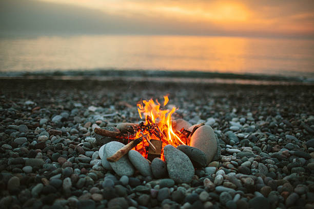 Fireplace on the beach of the sea 