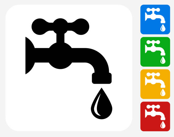 ilustraciones, imágenes clip art, dibujos animados e iconos de stock de grifo de agua de iconos planos de diseño gráfico - tap