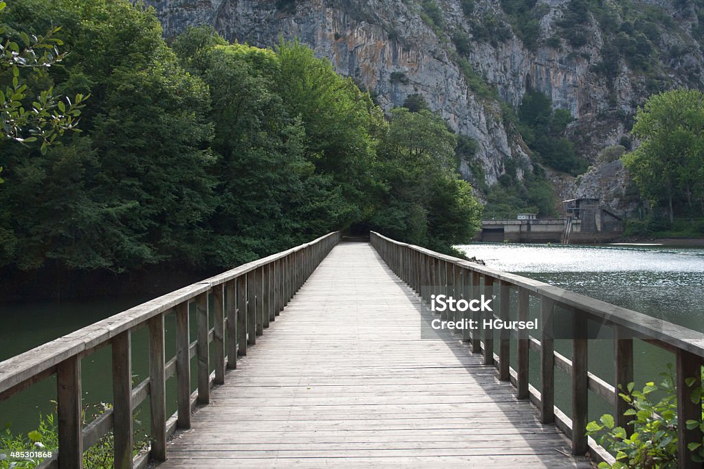 Foot Bridge Over A Lake Near Quiros Asturias Spain 2015 Stock Photo
