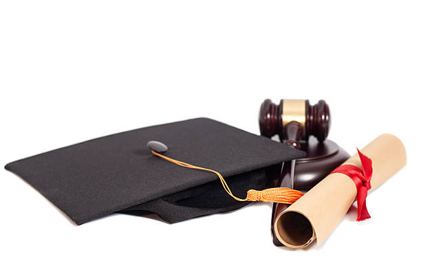 istock Black Graduation Hat with Diploma and Gavel 485305630