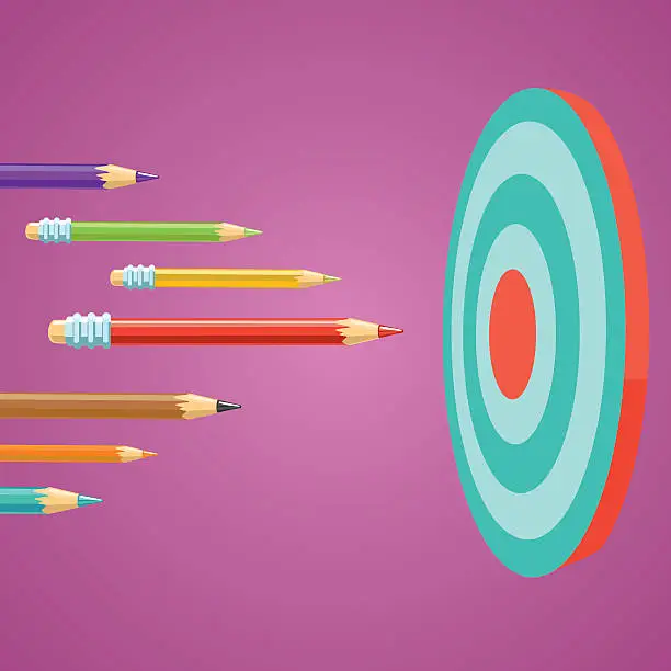 Vector illustration of Colored pencils flying at the target