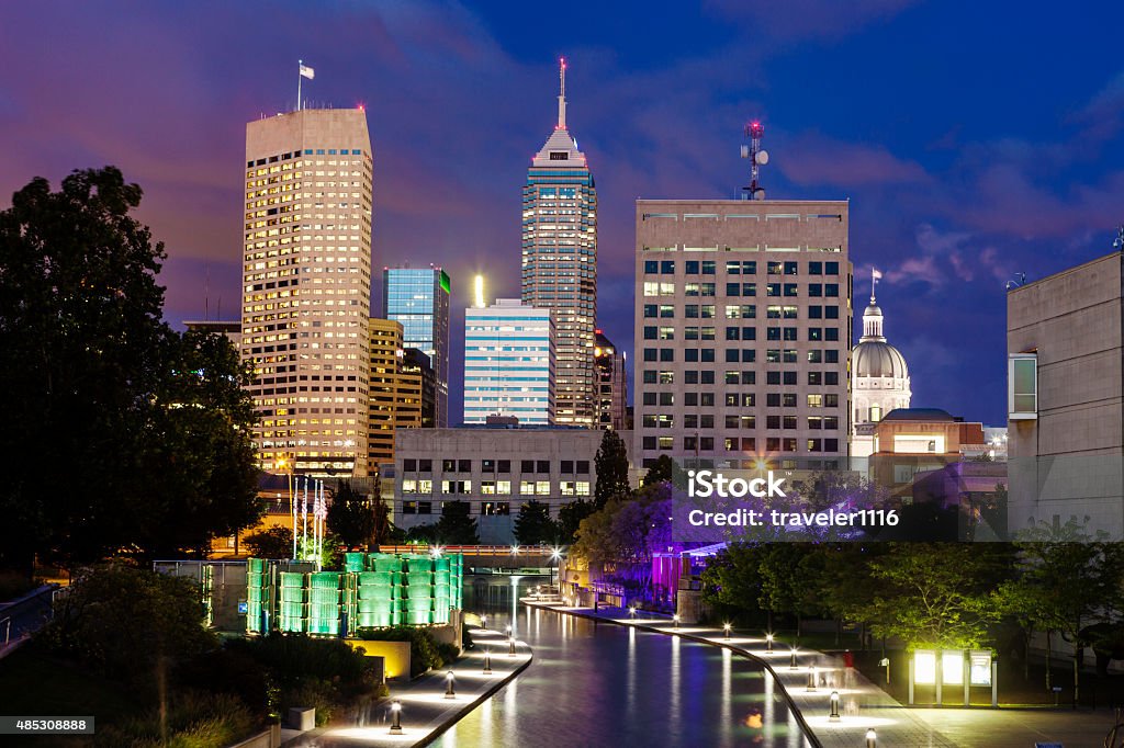 Downtown Indianapolis, Indiana Downtown Indianapolis, Indiana with the canal walk in the foreground. Indianapolis Stock Photo