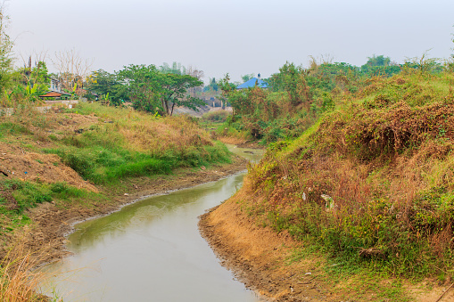Irrigation canal it very dry in summer at Thailand