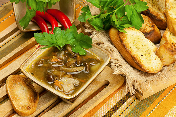 istock mushroom soup in ceramic  bowl 485310617