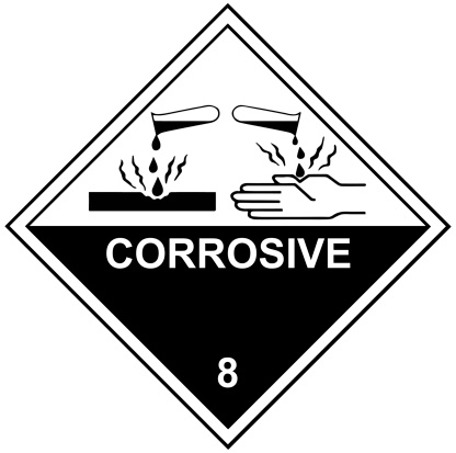 Dangerous goods class 8 label. This warning sign must be used on package and vehicle for transporting dangerous goods on road.