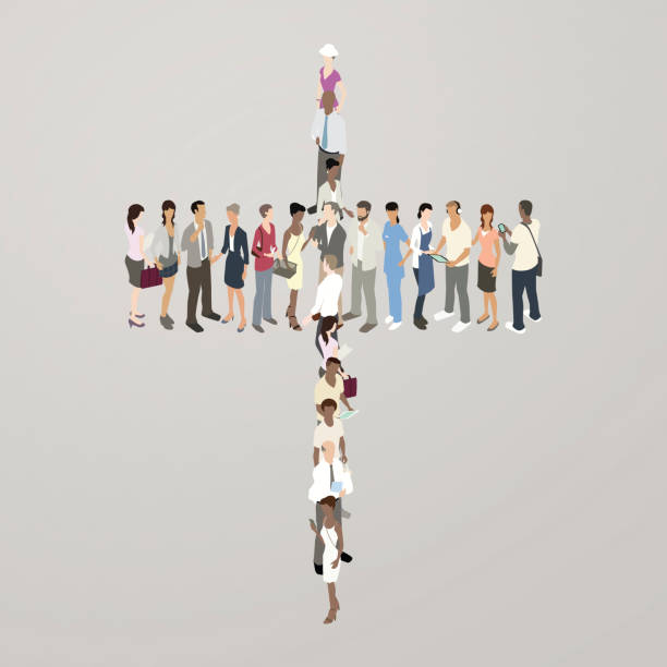 ludzi tworzących cross - three dimensional shape people group of people team stock illustrations