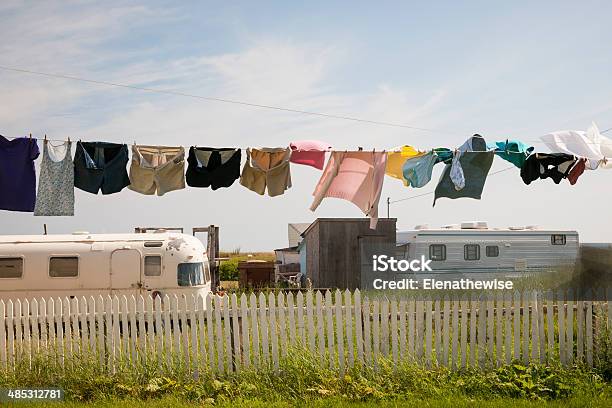 Trailers In North Rustico Stock Photo - Download Image Now - Camping, Canada, Clothesline