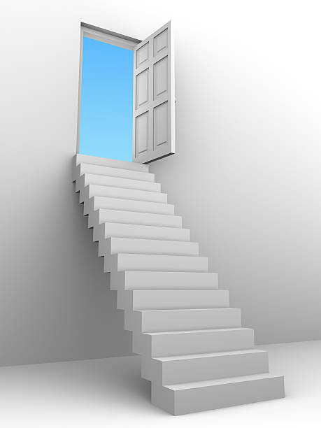 istock 3d Stairs to open door 485312895