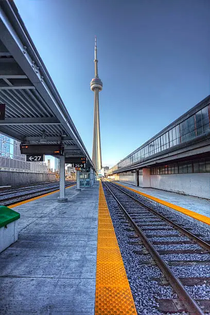 Vertical view of the rail lines in downtown Toronto, Canada