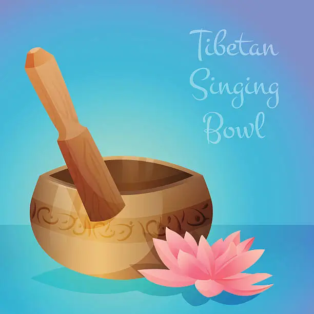 Vector illustration of Vector illustration of tibetan singing bowl with wooden stick and