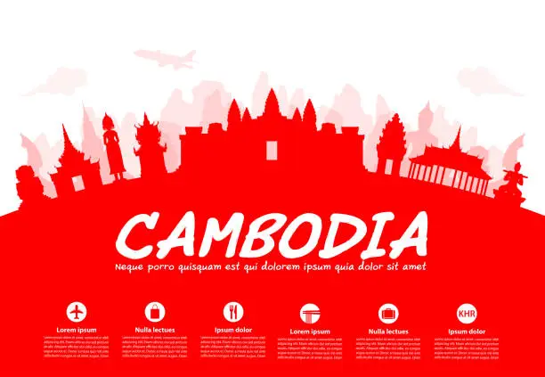 Vector illustration of Beautiful Cambodia Travel Landmarks.