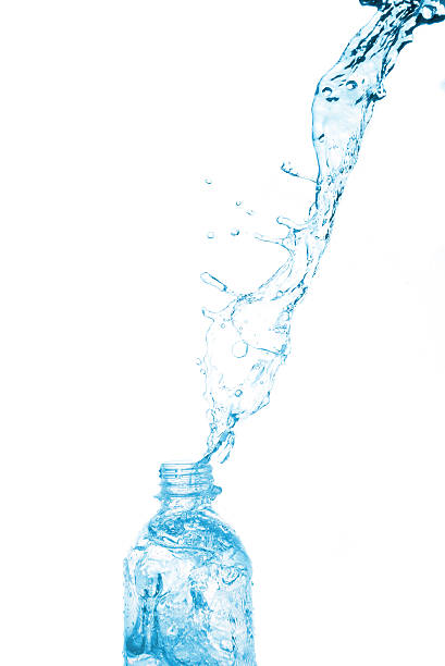 istock Blue water splash on bottle on white background 485316658