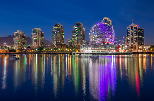 Night Scene of Vancouver Science World shot from the Olympic Village