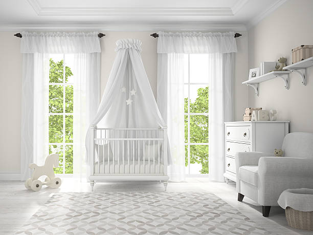 istock Classic children room with cradle 3D rendering 485317462