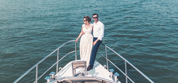 Bride and groom on the yacht