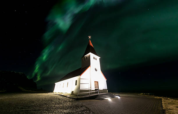 istock Vik Church Aurora Iceland 485320684