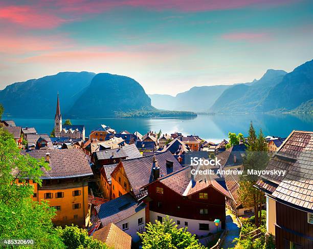 Colorful Summer Morning In The Hallstatt Village In The Austrian Alps Stock Photo - Download Image Now