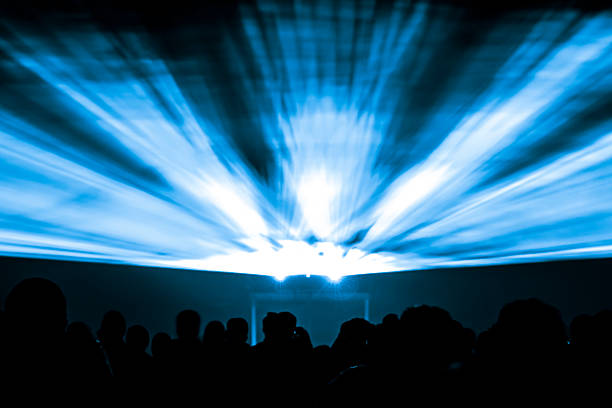istock Laser show rays in blue colors 485322078