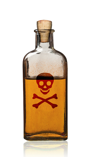 Old fashioned poison bottle, isolated, clipping path.