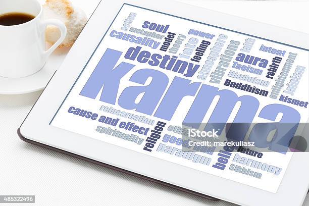 Karma Word Cloud On Tablet Stock Photo - Download Image Now - Reincarnation, 2015, Aura