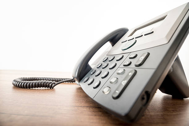 istock Black landline telephone instrument with a number pad 485328256