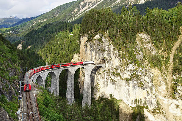 istock Landwasser Viaduct with train, Filisur, Switzerland 485328506