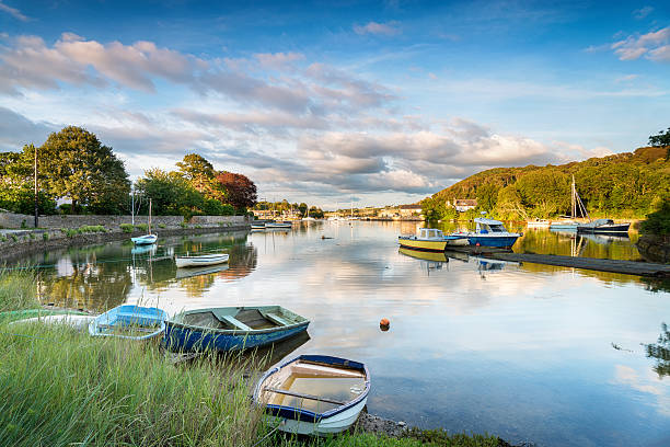 Boats at Millbrook in Cornwall The picturesque village of Millbrook on the Rame Penisula in south east Cornwall rame stock pictures, royalty-free photos & images