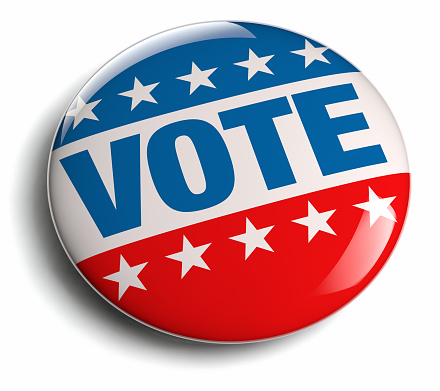 Vote USA election campaign round badge button.