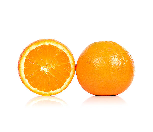 istock Slice of fresh orange isolated on white background 485334756