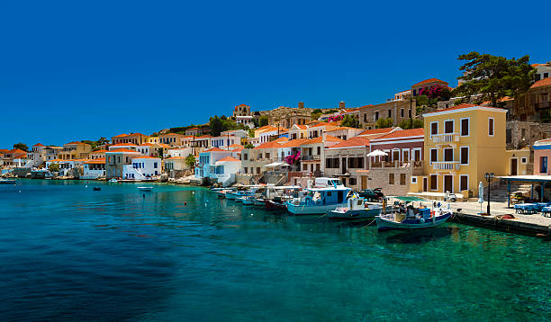 istock Multi-coloured buildings of Halki Island (Chalki) 485335088
