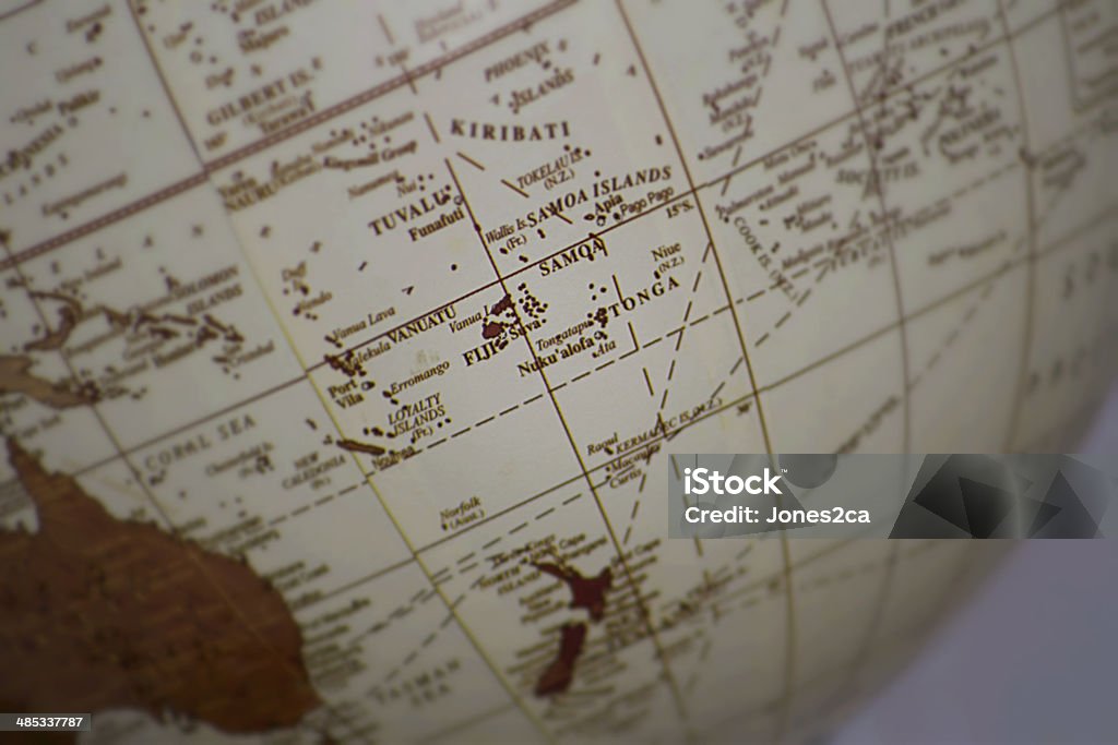 Extreme Close up of Fiji on a globe Extreme close up of fiji on a globe Map Stock Photo