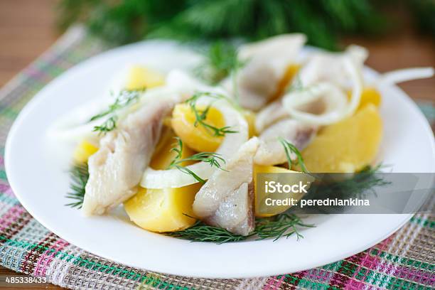 Salted Herring With Boiled Potatoes Stock Photo - Download Image Now - Appetizer, Boiled, Boiled Potato
