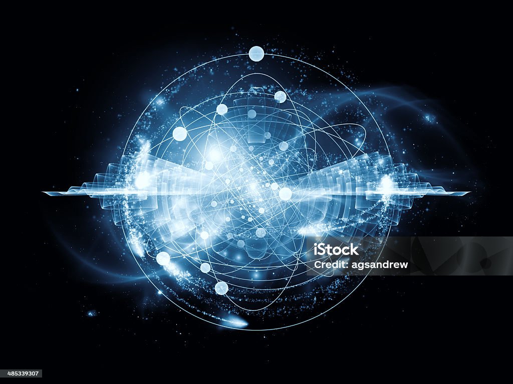 Atom Atomic series. Abstract concept of atom and quantum waves illustrated with fractal elements Quantum Stock Photo