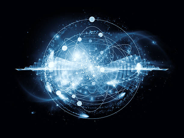 Atom Atomic series. Abstract concept of atom and quantum waves illustrated with fractal elements quantum stock pictures, royalty-free photos & images