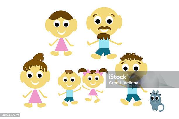 Three Generation Family And Cat Stock Illustration - Download Image Now - 6-7 Years, Adult, Boys