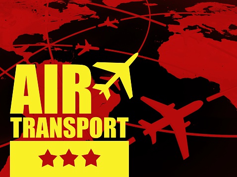 Air transport travel concept, airlines on world map