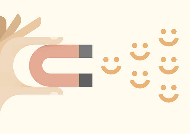 ilustraciones, imágenes clip art, dibujos animados e iconos de stock de mano humana sosteniendo abstract imán atraer sonrisas - human face cartoon bizarre smiley face