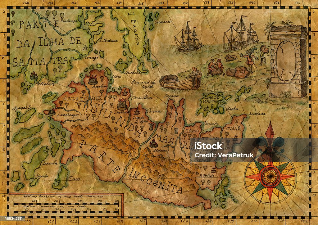 Mappa del mondo fantastico 3 - Illustrazione stock royalty-free di Periodo medievale