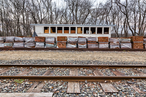 An old historic train station at Allaire Village in New Jersey, USA. Allaire village was an old colonial bog iron community.