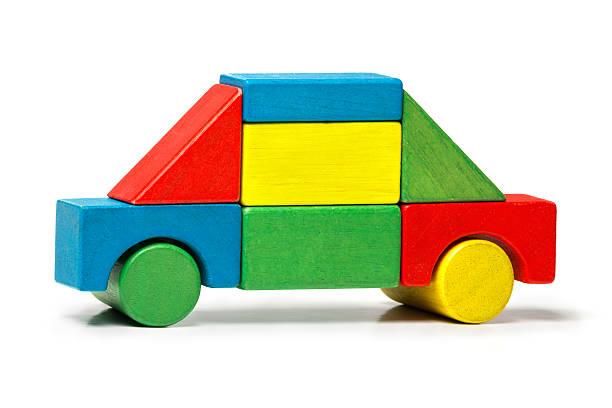 toy car, multicolor wooden blocks transport over white background toy car, multicolor wooden blocks transport over white background. wooden car stock pictures, royalty-free photos & images