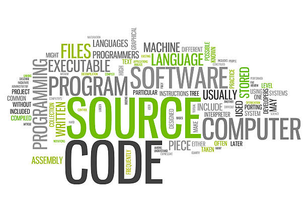 illustrations, cliparts, dessins animés et icônes de word cloud code source - compiling