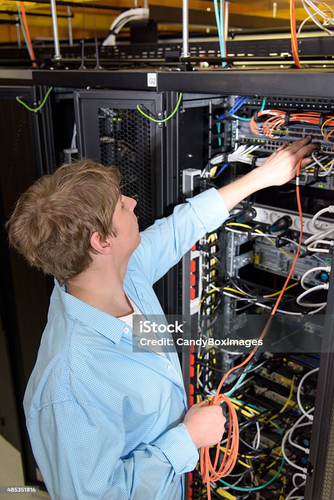 Patching Cable Network Building Datacenter Technician Patching Optical Cable Stock Photo - Download ...