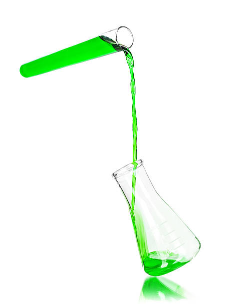istock Test-tubes with green liquid isolated on white 485357506