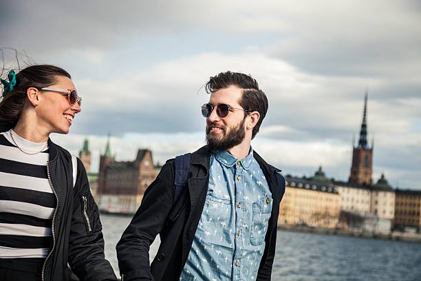 Couple hanging out in the city, Stockholm, Sweden.