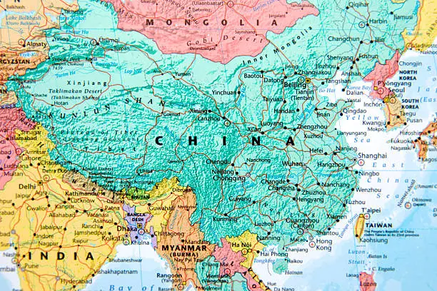 Map with China in focus.