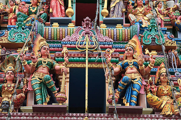 Sri Veeramakaliamman Temple Dravidian architecture Sri Veeramakaliamman Temple Hindu temple's detail in Little Indian, Singapore. dravidian culture stock pictures, royalty-free photos & images