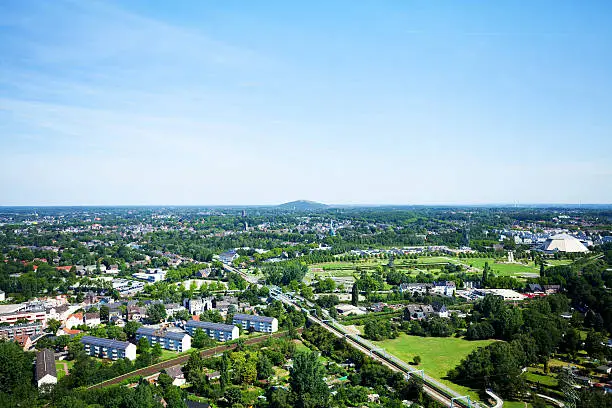 Aerial view over northern Oberhausen seen from Gasometer at summertime.