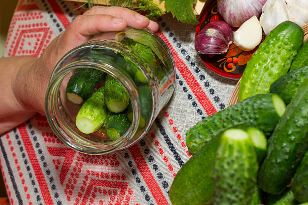 istock Pickling cucumbers, pickling - hands close-up, cucumber, herbs, 485368496