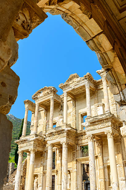 The library of Celsus The library of Celsus in Ephesus, Turkey, Ephesus is an ancient Greek city in Selcuk Izmir, Turkey.  It was built in the 10th century BC The library of Celsus was built in honor of the Roman Senator Julius Celsus Polemaeanus and completed in 135 AD. celsus library photos stock pictures, royalty-free photos & images