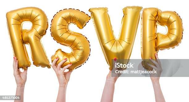 Rsvp Word Made From Gold Balloons Stock Photo - Download Image Now - RSVP, Balloon, Invitation
